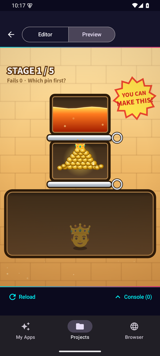 A stage of the included game Pull the Pin